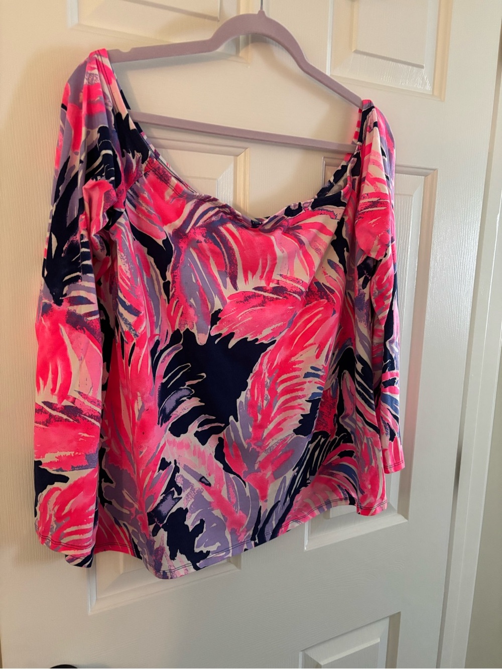Lilly Pulitzer Women’s Off-Shoulder Floral Print Top in Pink & Navy
